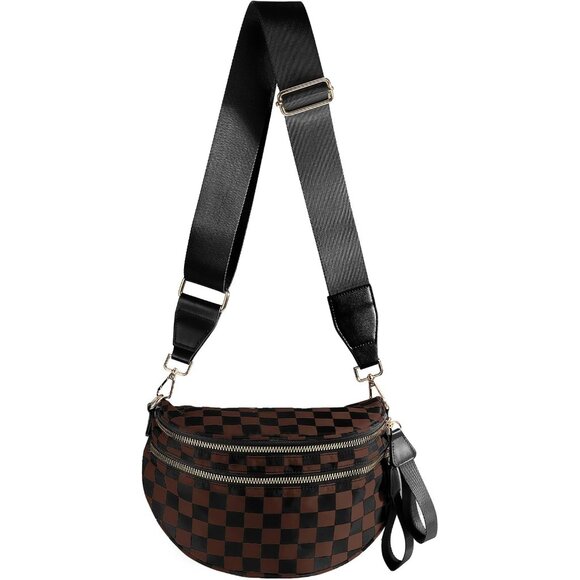 Chic Black & White Checkered Crossbody Bag - Stylish Women's Fanny Pack